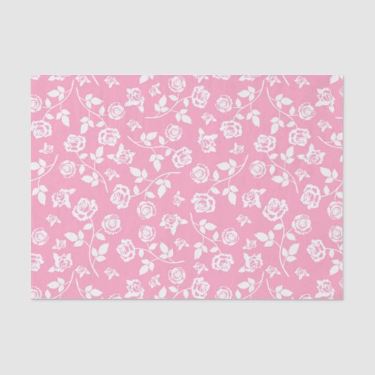 Papier Mousseline Papier tissue floral rose et blanc (Recto)