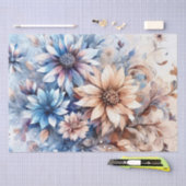 Papier Mousseline Papier Vintage fleuri d'inspiration bleu rustique (Artisanat)