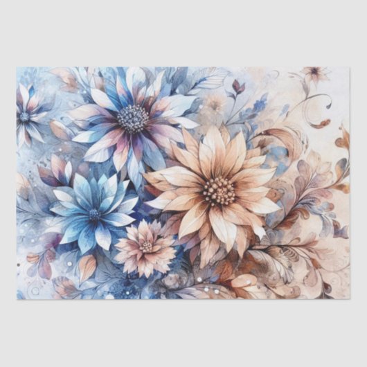 Papier Mousseline Papier Vintage fleuri d'inspiration bleu rustique (Recto)