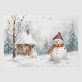 Papier Mousseline Papiers Tissus Bonhomme de Neige Aquarelle
