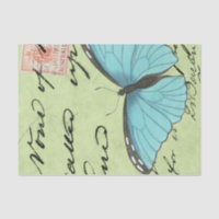 Papillon à ailes bleues sur carte postale Turquois