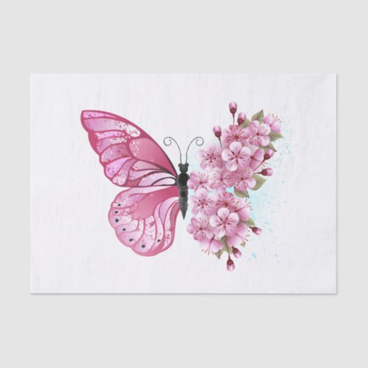 Papier Mousseline Papillon à fleurs avec Sakura rose (Recto)