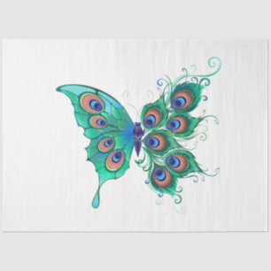 Papier Mousseline Papillon aux plumes de paon vert