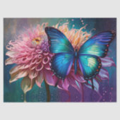 Papier Mousseline Papillon bleu et Dahlia (Recto)
