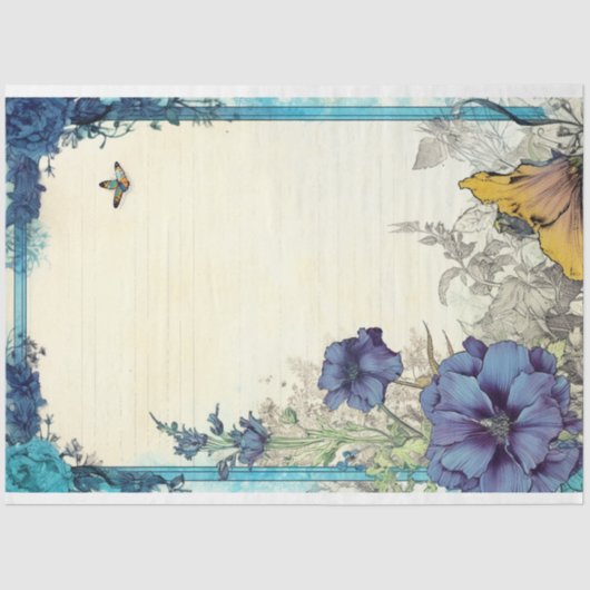 Papier Mousseline Papillon bleu et poitrine papillon No2 (Recto)