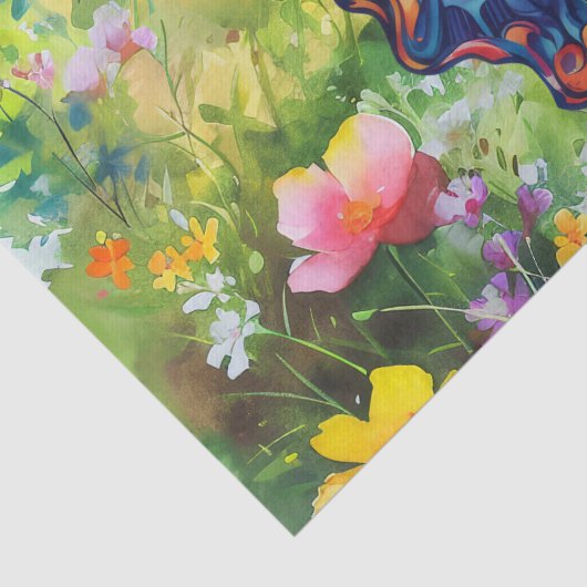 Papier Mousseline Papillon Bleu Orange ailes (Détail)