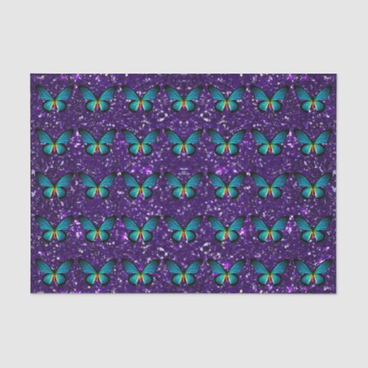 Papier Mousseline Papillon Bleu Sur Papier Tissu À Parties scintilla (Recto)