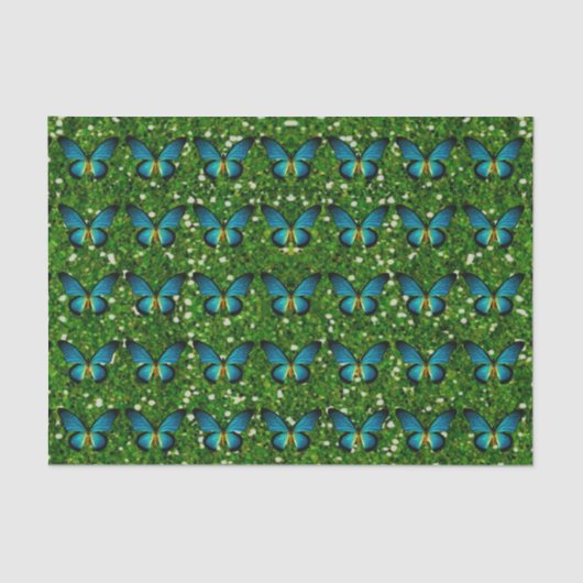 Papier Mousseline Papillon Bleu Sur Papier Tissu Parties scintillant (Recto)