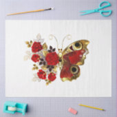 Papier Mousseline Papillon de fleurs rouges aux roses rouges (Artisanat)