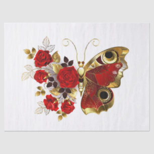 Papier Mousseline Papillon de fleurs rouges aux roses rouges