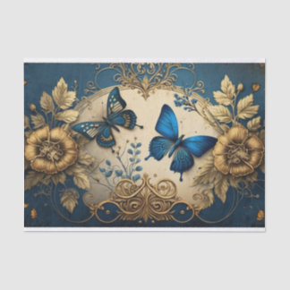 Papier Mousseline Papillon doré or et bleu Decoupage