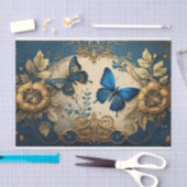 Papier Mousseline Papillon doré or et bleu Decoupage (Artisanat)