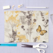 Papier Mousseline Papillon Ethereal Delicate Black Yellow Flowers (Artisanat)