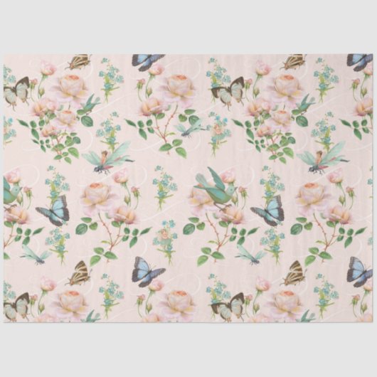 Papier Mousseline Papillon Fée Cachée Blush Rose Floral Dragonfly (Recto)