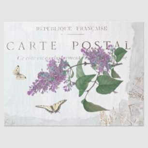 Papier Mousseline Papillon Fleur Lilac Carte Postale Bleu Peint
