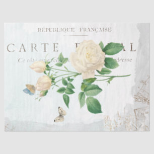 Papier Mousseline Papillon Fleur rose Carte Postale Bleu Peint