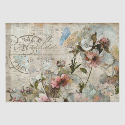 Papier Mousseline Papillon Fleur Shabby Collage Postale Découpage (Recto)