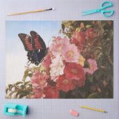 Papier Mousseline Papillon impressionniste et fleurs roses découpage (Artisanat)