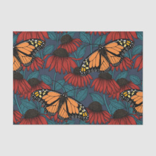 Papier Mousseline Papillon monarque sur des fleurs rouges