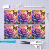 Papier Mousseline Papillon Monarque sur Rose au coucher du soleil Dé (Artisanat)