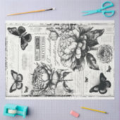 Papier Mousseline Papillon rétro éphémère noir et blanc (Artisanat)