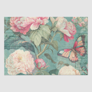 Papier Mousseline Papillon rose de pivoine Turquoise de découpage