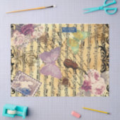 Papier Mousseline Papillon, Roses et notes Ephémère (Artisanat)