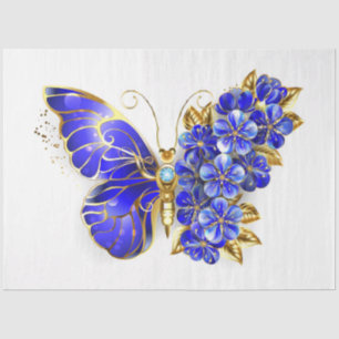 Papier Mousseline Papillon saphir à fleurs