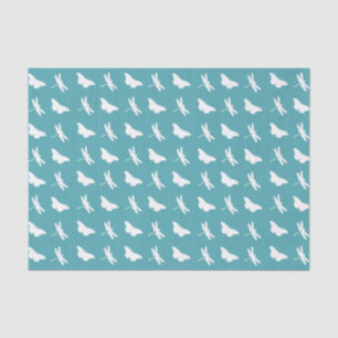 Papier Mousseline Papillon sarcelle et blanc et motif de libellule