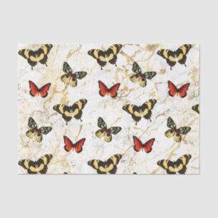 Papier Mousseline Papillon sur le marbre blanc et or, Découpage