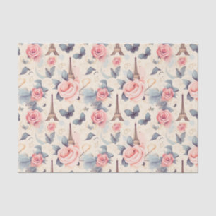 Papier Mousseline Papillon Tour Eiffel et Motif Rose