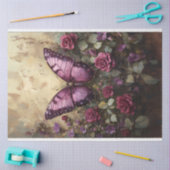 Papier Mousseline Papillon violet Rose Bush Peinture Découpage (Artisanat)