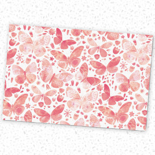 Papier Mousseline Papillons Aquarelle Corail rose