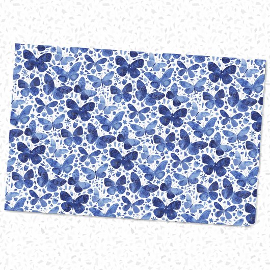 Papier Mousseline Papillons Aquarelle Indigo