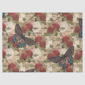 Papier Mousseline Papillons avec découpage des Roses rouges et blanc