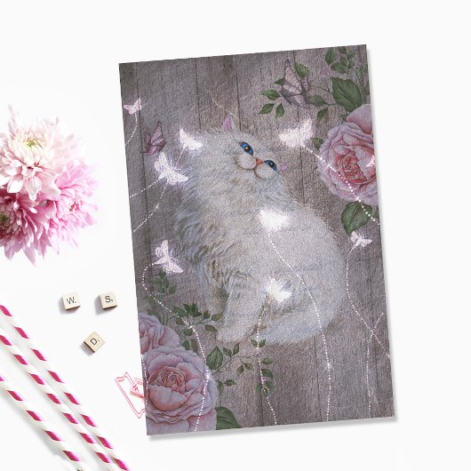Papier Mousseline Papillons blanc Kitty Chat Floral Découpage