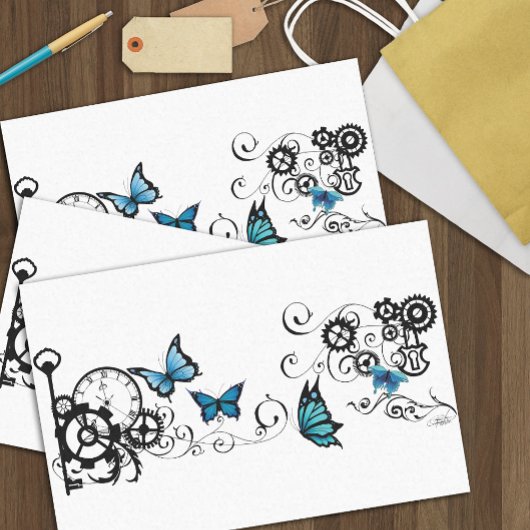 Papier Mousseline Papillons bleu Tribal Steampunk