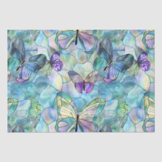 Papier Mousseline Papillons Bleu Turquoise Violet (Recto)