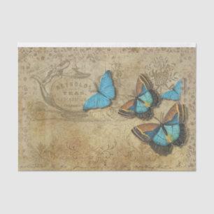Papier Mousseline Papillons bleu vapeur vintages sur Parchemin