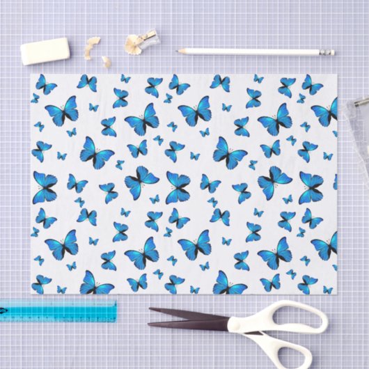 Papier Mousseline Papillons bleus (Artisanat)