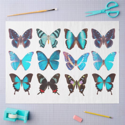 Papier Mousseline Papillons bleus Collection Papillons Découpage (Artisanat)