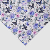 Papier Mousseline Papillons bleus et fleurs (Détail)