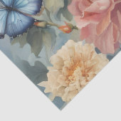 Papier Mousseline Papillons bleus et oiseaux dans un jardin fleuri (Détail)