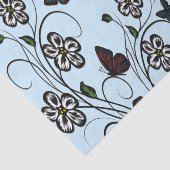 Papier Mousseline Papillons colorés sur Fleurs Bleues (Détail)