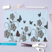 Papier Mousseline Papillons colorés sur Fleurs Bleues (Artisanat)