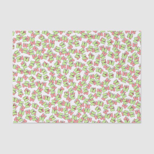 Papier Mousseline Papillons coralliens et verts (Recto)