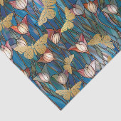 Papier Mousseline Papillons d'or Vitrail Art Nouveau Fleurs (Détail)