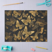 Papier Mousseline Papillons dorés sur fond noir (Artisanat)
