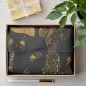 Papier Mousseline Papillons dorés sur fond noir (Cadeau)