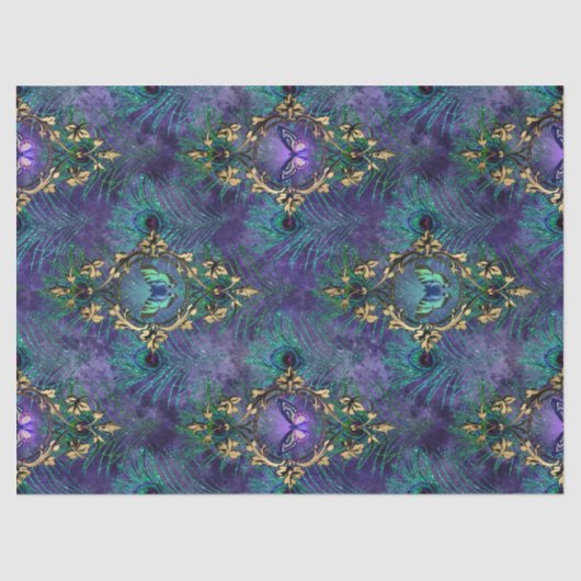 Papier Mousseline Papillons encadrés et plumes de paquebot (Recto)